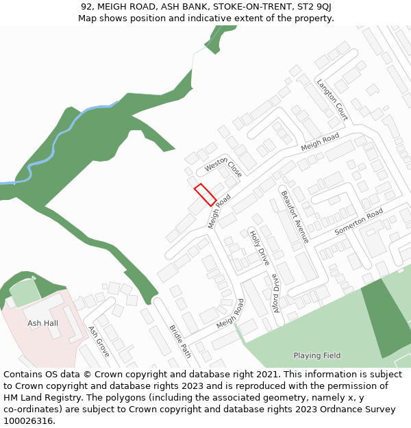 92, MEIGH ROAD, ASH BANK, STOKE-ON-TRENT, ST2 9QJ: Location map and indicative extent of plot