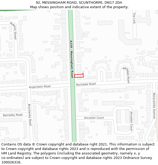 92, MESSINGHAM ROAD, SCUNTHORPE, DN17 2DA: Location map and indicative extent of plot