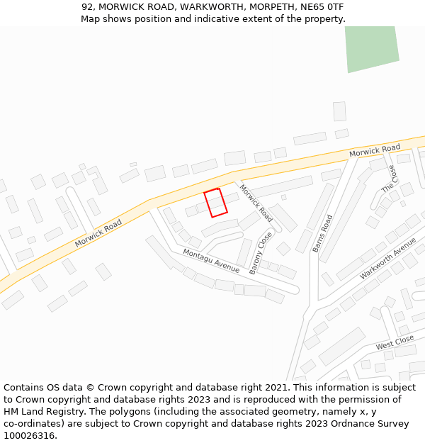 92, MORWICK ROAD, WARKWORTH, MORPETH, NE65 0TF: Location map and indicative extent of plot