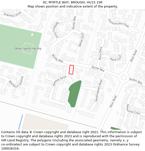 92, MYRTLE WAY, BROUGH, HU15 1SR: Location map and indicative extent of plot