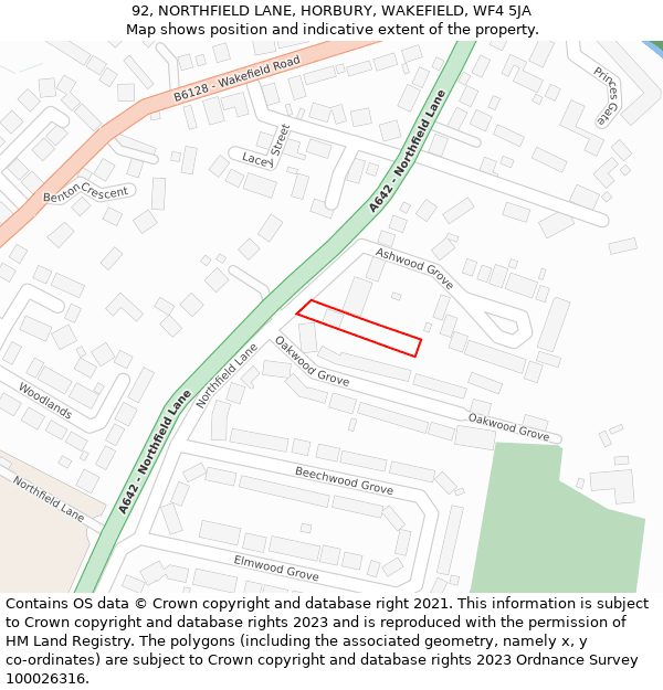 92, NORTHFIELD LANE, HORBURY, WAKEFIELD, WF4 5JA: Location map and indicative extent of plot