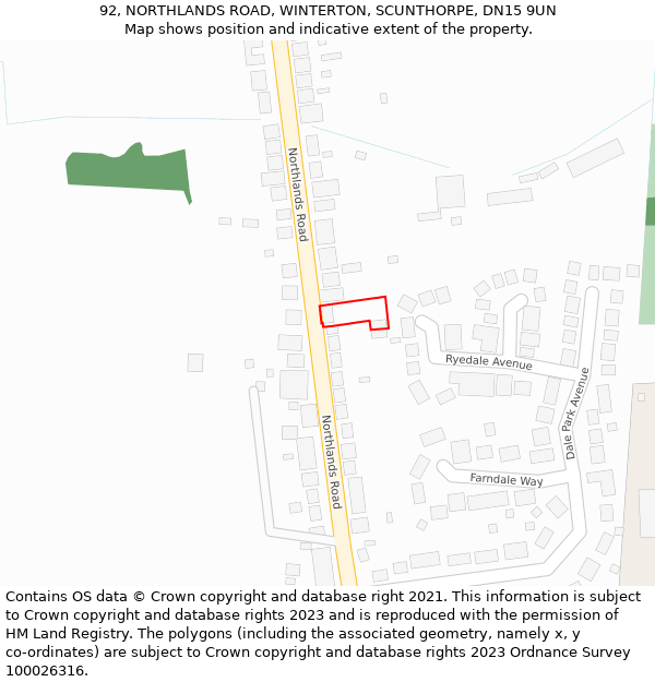 92, NORTHLANDS ROAD, WINTERTON, SCUNTHORPE, DN15 9UN: Location map and indicative extent of plot
