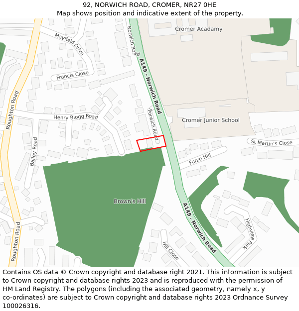 92, NORWICH ROAD, CROMER, NR27 0HE: Location map and indicative extent of plot