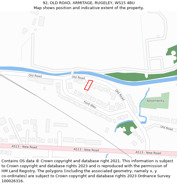 92, OLD ROAD, ARMITAGE, RUGELEY, WS15 4BU: Location map and indicative extent of plot