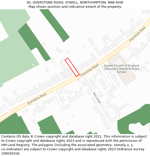 92, OVERSTONE ROAD, SYWELL, NORTHAMPTON, NN6 0AW: Location map and indicative extent of plot