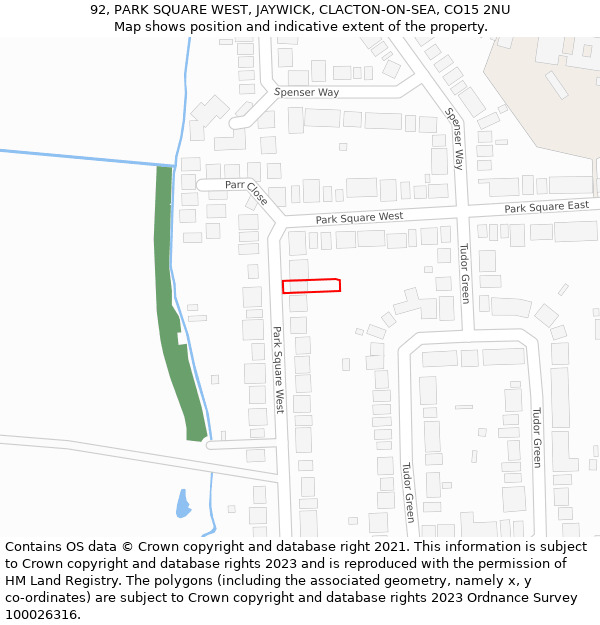 92, PARK SQUARE WEST, JAYWICK, CLACTON-ON-SEA, CO15 2NU: Location map and indicative extent of plot