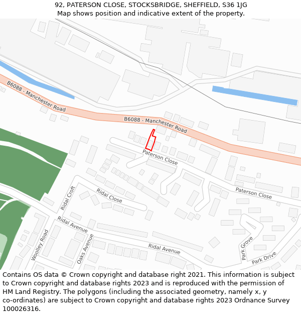 92, PATERSON CLOSE, STOCKSBRIDGE, SHEFFIELD, S36 1JG: Location map and indicative extent of plot