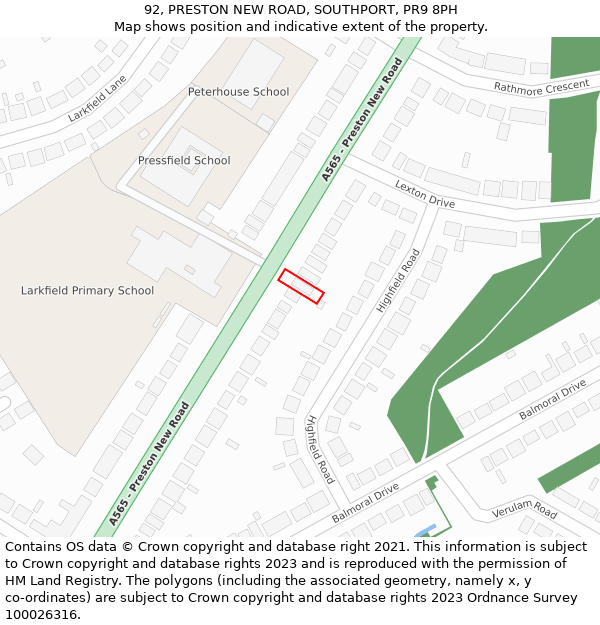 92, PRESTON NEW ROAD, SOUTHPORT, PR9 8PH: Location map and indicative extent of plot