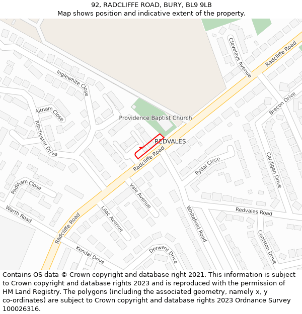 92, RADCLIFFE ROAD, BURY, BL9 9LB: Location map and indicative extent of plot