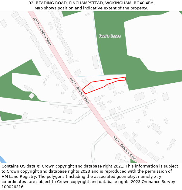 92, READING ROAD, FINCHAMPSTEAD, WOKINGHAM, RG40 4RA: Location map and indicative extent of plot