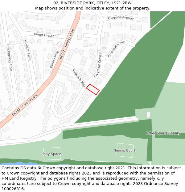 92, RIVERSIDE PARK, OTLEY, LS21 2RW: Location map and indicative extent of plot