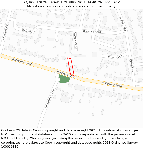 92, ROLLESTONE ROAD, HOLBURY, SOUTHAMPTON, SO45 2GZ: Location map and indicative extent of plot