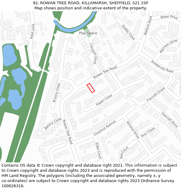 92, ROWAN TREE ROAD, KILLAMARSH, SHEFFIELD, S21 1SP: Location map and indicative extent of plot