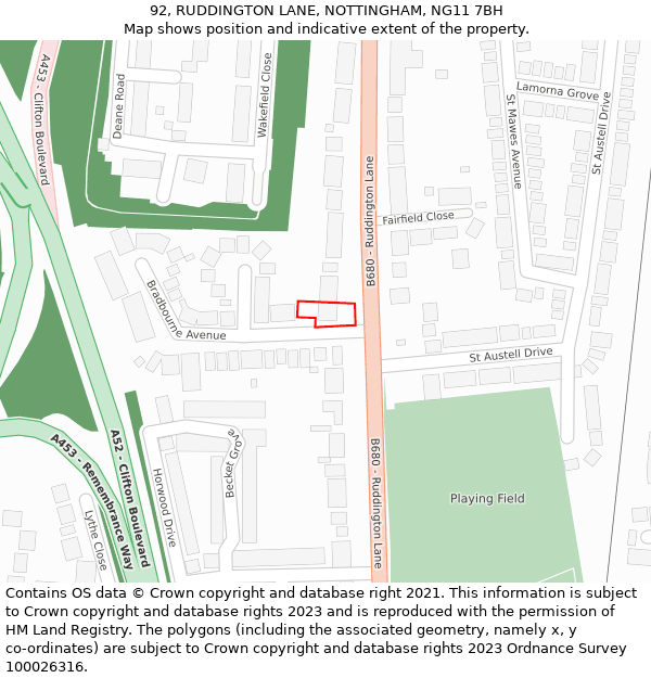 92, RUDDINGTON LANE, NOTTINGHAM, NG11 7BH: Location map and indicative extent of plot