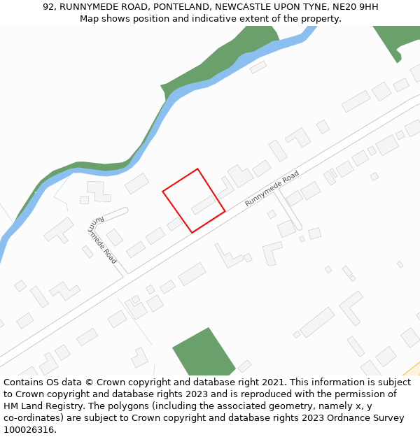 92, RUNNYMEDE ROAD, PONTELAND, NEWCASTLE UPON TYNE, NE20 9HH: Location map and indicative extent of plot
