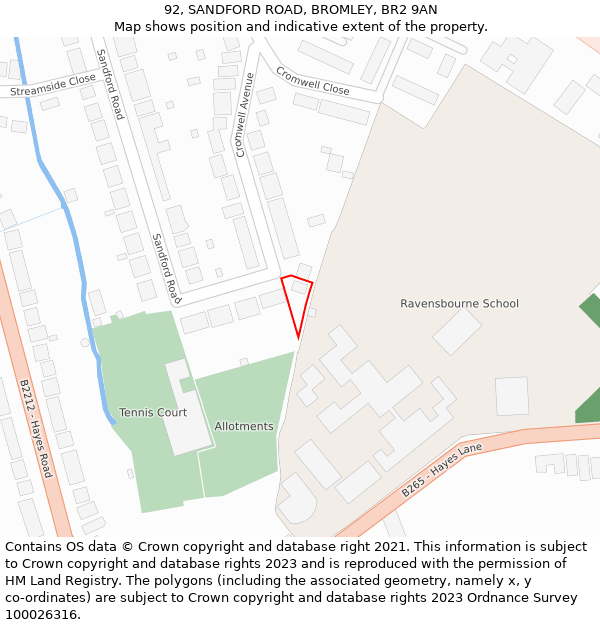 92, SANDFORD ROAD, BROMLEY, BR2 9AN: Location map and indicative extent of plot