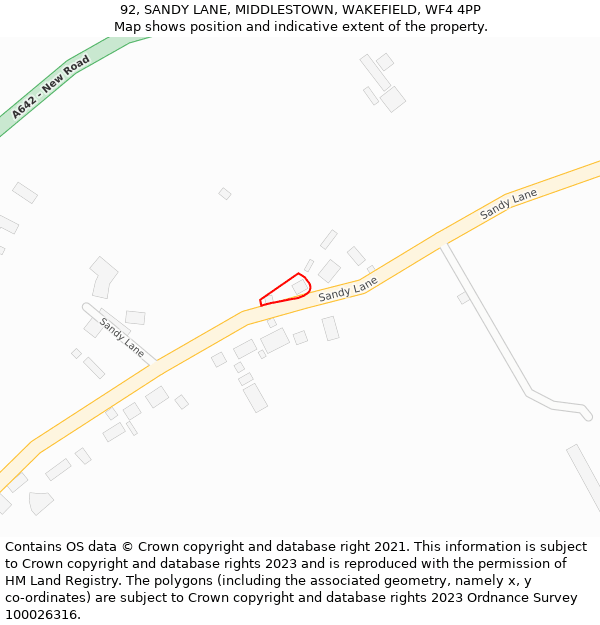 92, SANDY LANE, MIDDLESTOWN, WAKEFIELD, WF4 4PP: Location map and indicative extent of plot