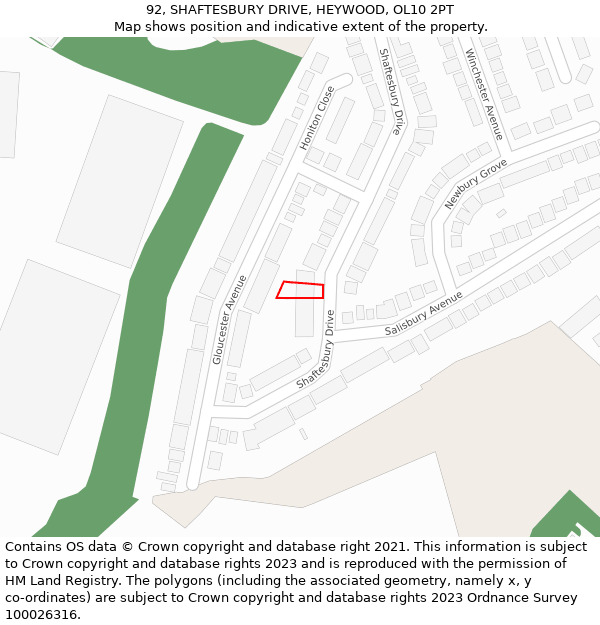 92, SHAFTESBURY DRIVE, HEYWOOD, OL10 2PT: Location map and indicative extent of plot