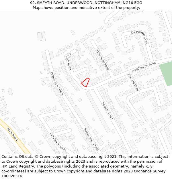 92, SMEATH ROAD, UNDERWOOD, NOTTINGHAM, NG16 5GG: Location map and indicative extent of plot