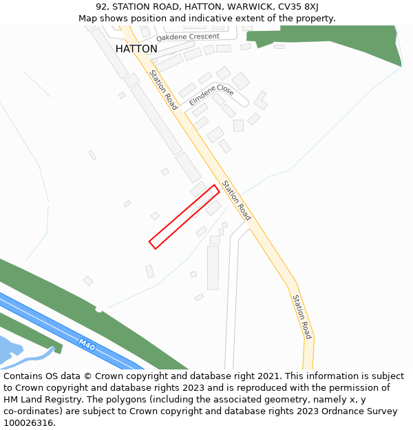 92, STATION ROAD, HATTON, WARWICK, CV35 8XJ: Location map and indicative extent of plot