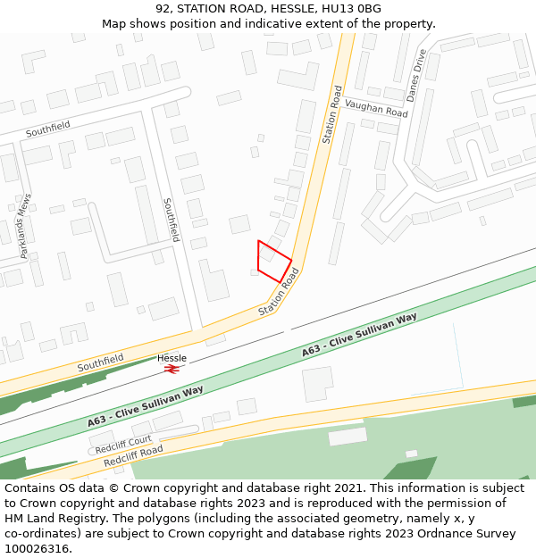 92, STATION ROAD, HESSLE, HU13 0BG: Location map and indicative extent of plot