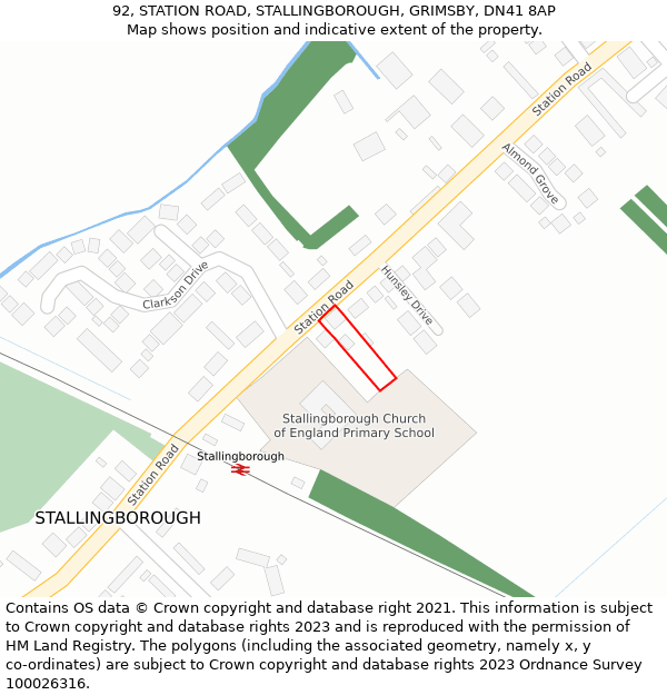 92, STATION ROAD, STALLINGBOROUGH, GRIMSBY, DN41 8AP: Location map and indicative extent of plot