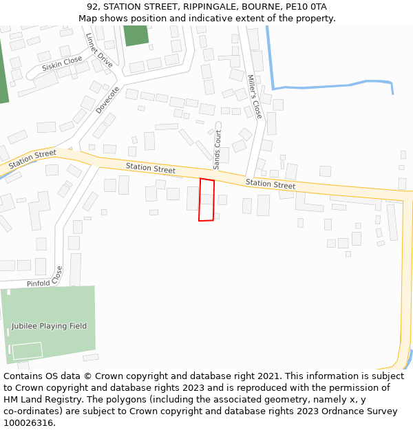 92, STATION STREET, RIPPINGALE, BOURNE, PE10 0TA: Location map and indicative extent of plot