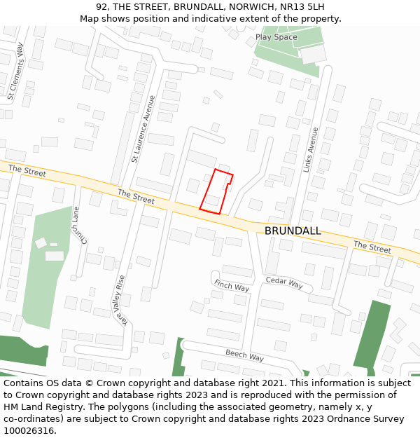 92, THE STREET, BRUNDALL, NORWICH, NR13 5LH: Location map and indicative extent of plot