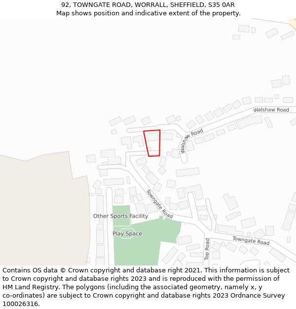 92, TOWNGATE ROAD, WORRALL, SHEFFIELD, S35 0AR: Location map and indicative extent of plot