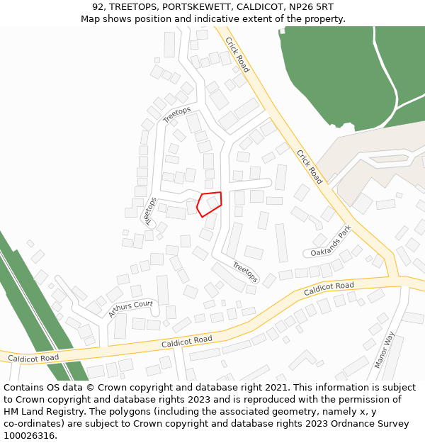 92, TREETOPS, PORTSKEWETT, CALDICOT, NP26 5RT: Location map and indicative extent of plot