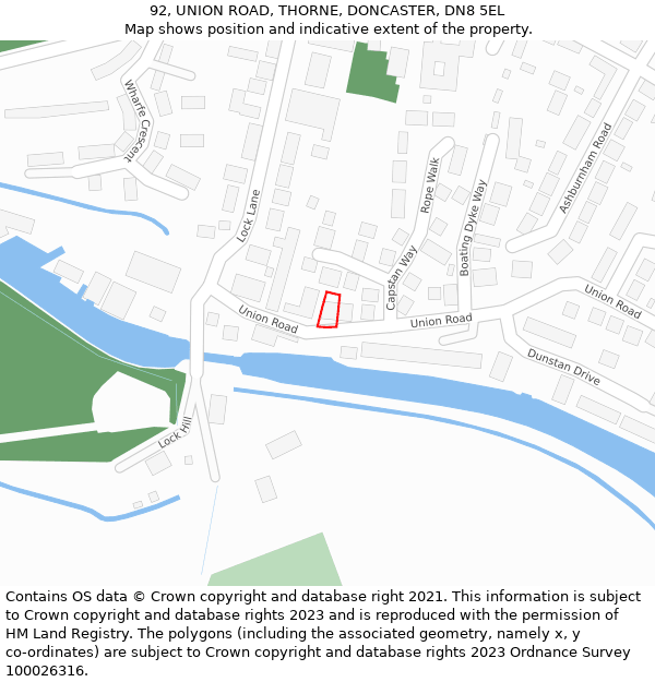 92, UNION ROAD, THORNE, DONCASTER, DN8 5EL: Location map and indicative extent of plot