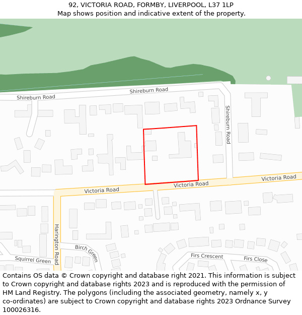 92, VICTORIA ROAD, FORMBY, LIVERPOOL, L37 1LP: Location map and indicative extent of plot