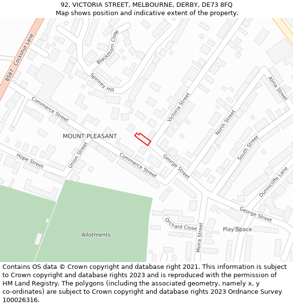 92, VICTORIA STREET, MELBOURNE, DERBY, DE73 8FQ: Location map and indicative extent of plot