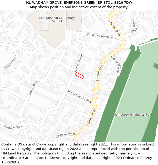 92, WADHAM GROVE, EMERSONS GREEN, BRISTOL, BS16 7DW: Location map and indicative extent of plot