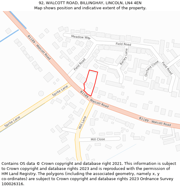 92, WALCOTT ROAD, BILLINGHAY, LINCOLN, LN4 4EN: Location map and indicative extent of plot