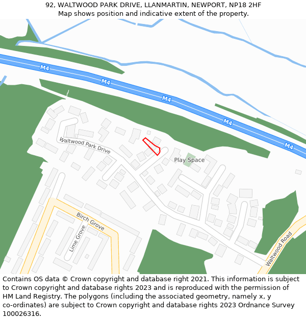 92, WALTWOOD PARK DRIVE, LLANMARTIN, NEWPORT, NP18 2HF: Location map and indicative extent of plot