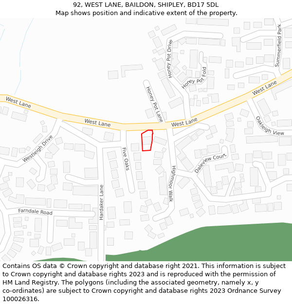 92, WEST LANE, BAILDON, SHIPLEY, BD17 5DL: Location map and indicative extent of plot