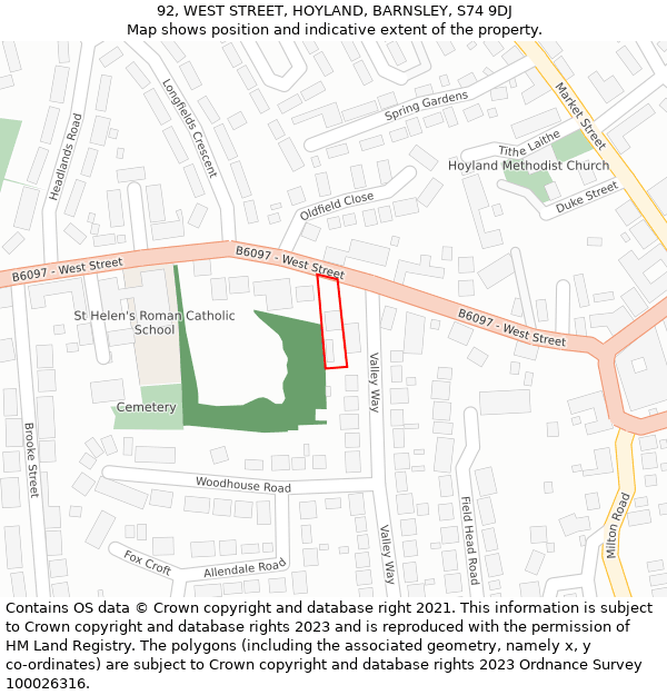 92, WEST STREET, HOYLAND, BARNSLEY, S74 9DJ: Location map and indicative extent of plot