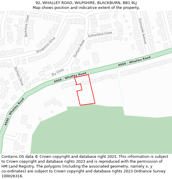 92, WHALLEY ROAD, WILPSHIRE, BLACKBURN, BB1 9LJ: Location map and indicative extent of plot