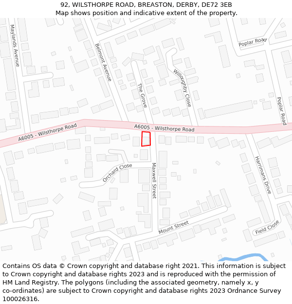 92, WILSTHORPE ROAD, BREASTON, DERBY, DE72 3EB: Location map and indicative extent of plot