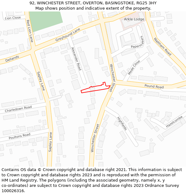 92, WINCHESTER STREET, OVERTON, BASINGSTOKE, RG25 3HY: Location map and indicative extent of plot