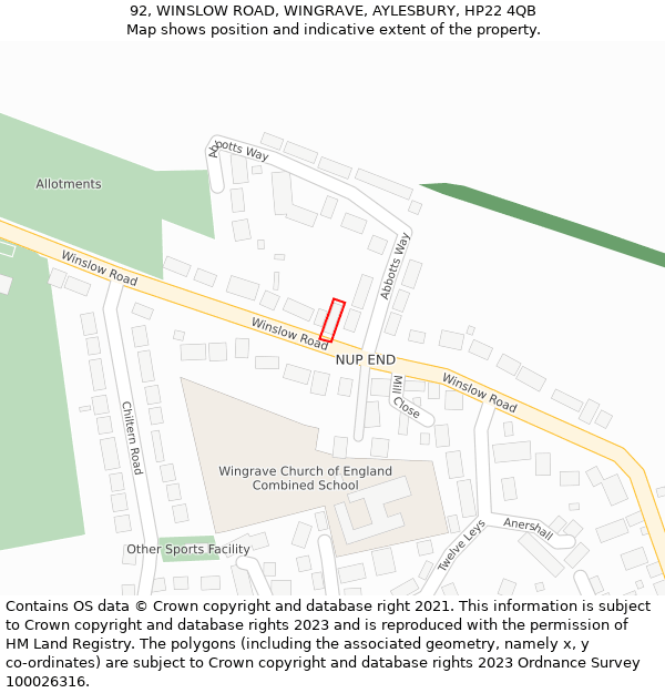 92, WINSLOW ROAD, WINGRAVE, AYLESBURY, HP22 4QB: Location map and indicative extent of plot