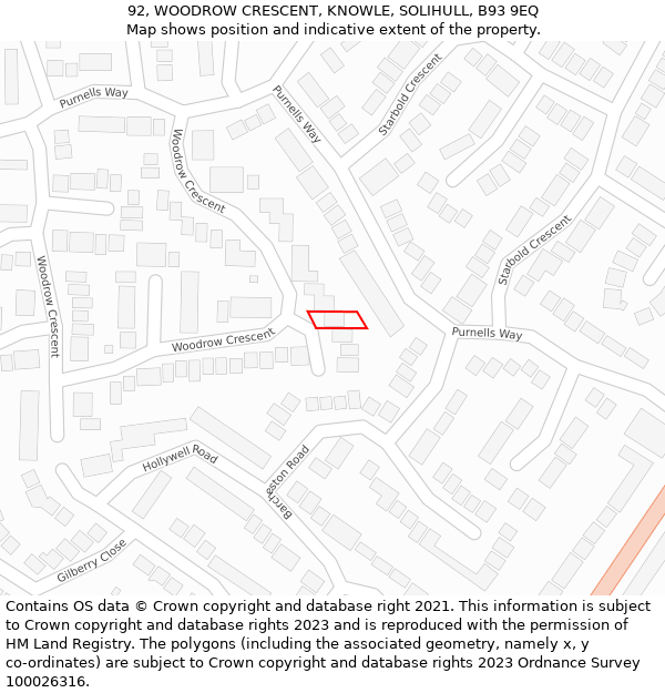 92, WOODROW CRESCENT, KNOWLE, SOLIHULL, B93 9EQ: Location map and indicative extent of plot