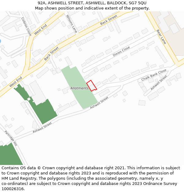 92A, ASHWELL STREET, ASHWELL, BALDOCK, SG7 5QU: Location map and indicative extent of plot