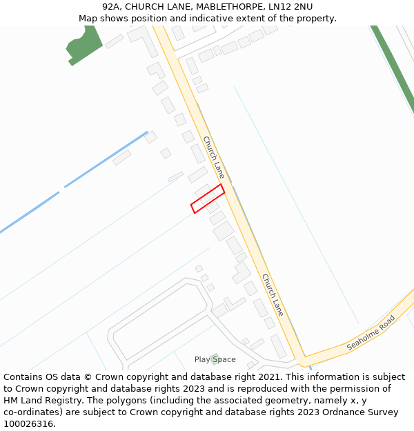 92A, CHURCH LANE, MABLETHORPE, LN12 2NU: Location map and indicative extent of plot