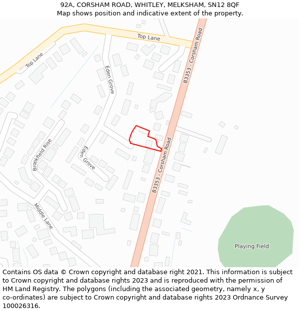 92A, CORSHAM ROAD, WHITLEY, MELKSHAM, SN12 8QF: Location map and indicative extent of plot