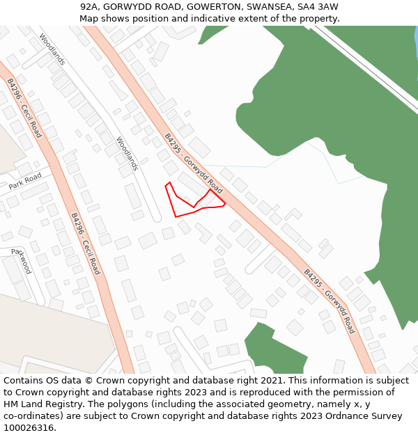 92A, GORWYDD ROAD, GOWERTON, SWANSEA, SA4 3AW: Location map and indicative extent of plot