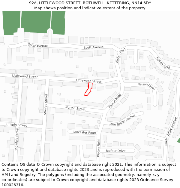 92A, LITTLEWOOD STREET, ROTHWELL, KETTERING, NN14 6DY: Location map and indicative extent of plot