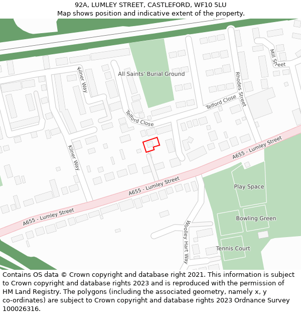 92A, LUMLEY STREET, CASTLEFORD, WF10 5LU: Location map and indicative extent of plot