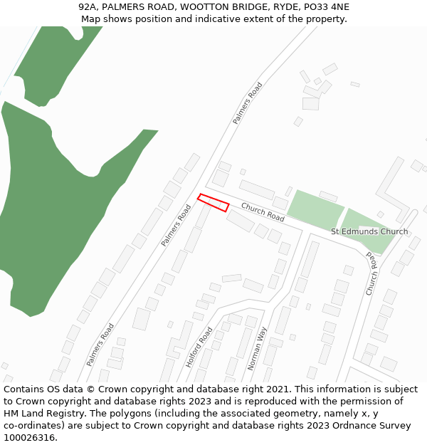 92A, PALMERS ROAD, WOOTTON BRIDGE, RYDE, PO33 4NE: Location map and indicative extent of plot